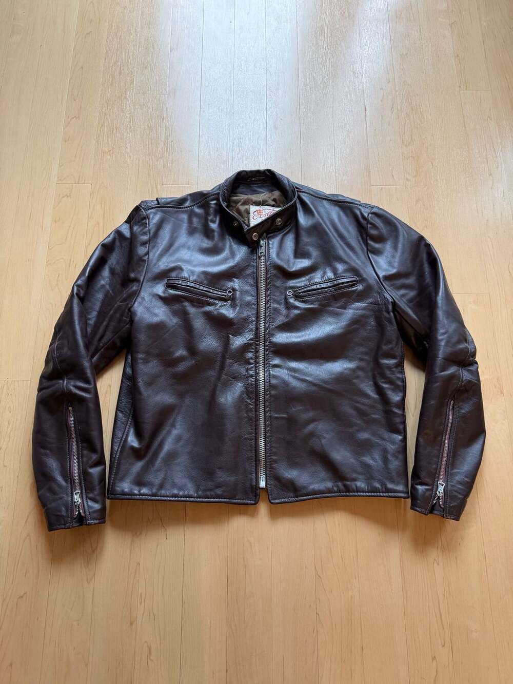 80s Excelled Brown Leather Cafe Racer Jacket